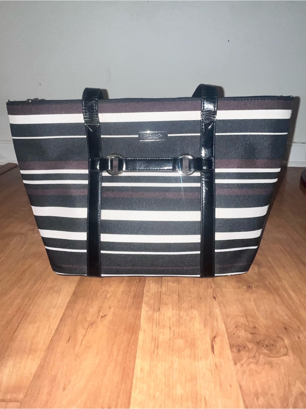 Kate Spade Striped Black and Brown Tote Bag with Black Trim